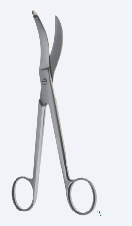 Ножиці, хірургічні, для гінекології, міцна модель, надають безпечний розріз, вигнуті, тупокінцеві, загальна довжина 200 мм, 8"